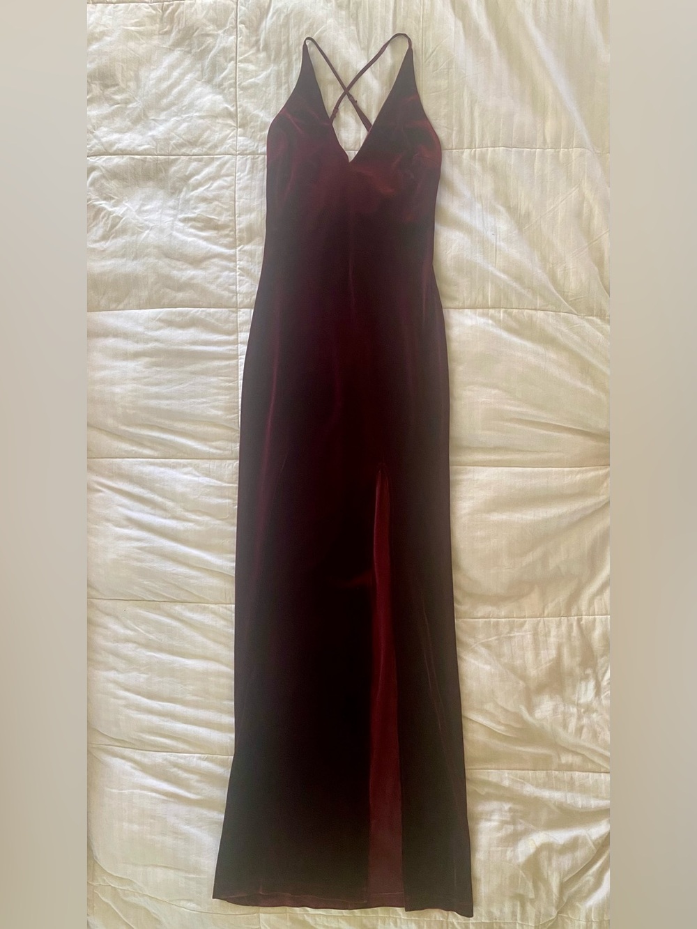 Windsor Velvet Burgundy Maxi Slip Dress with Crisscross Straps